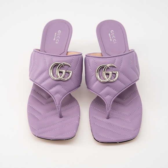 sz 40G 10 US Gucci Marmont GG Kitten Heel Thong Sandals Quilted Lavender Purple